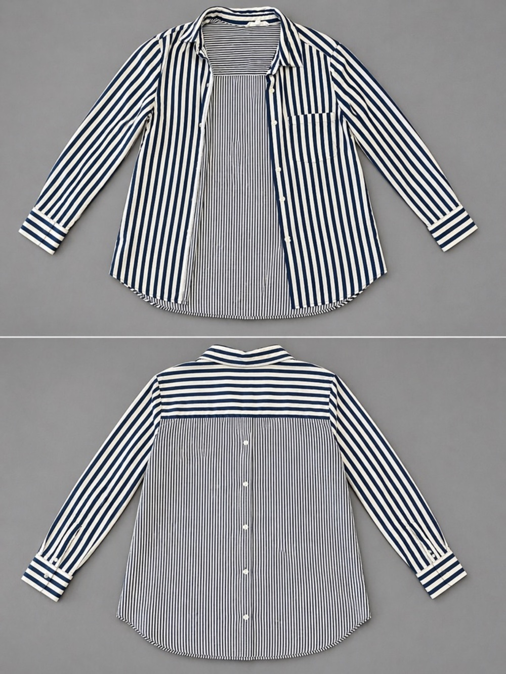 Jane and Delancey Navy and White Striped Button-Up Blouse - M